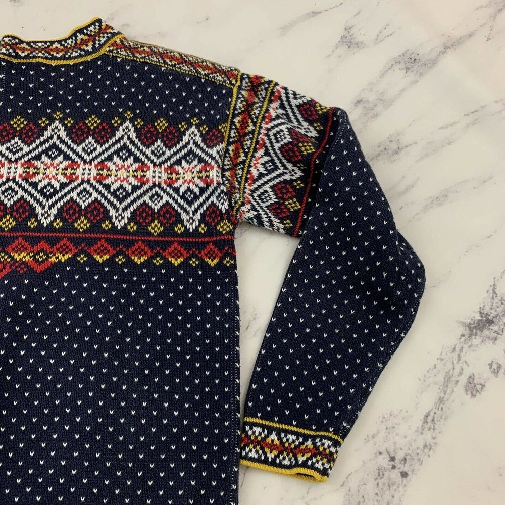 Hanna Andersson Womens Fair Isle Nordic Pullover Sweater Size XS Blue Yellow - Picture 9 of 11